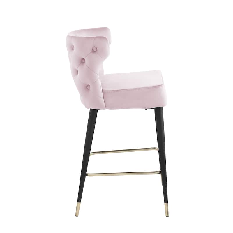 Contemporary Velvet Thick Upholstered Counter Bar Stool Set of 2,with Gold Tipped and Black Metal Legs