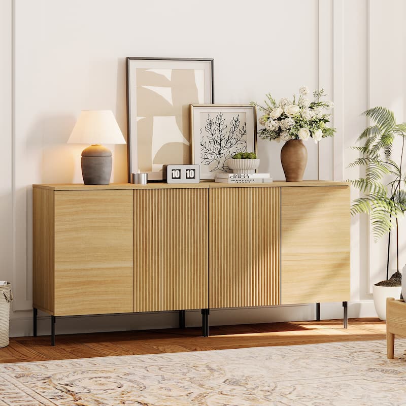 4 Pcs Bedroom Set，Wooden Dresser and Nightstand Sets for Bedroom, Reeded Night Stand of 2 with Charging