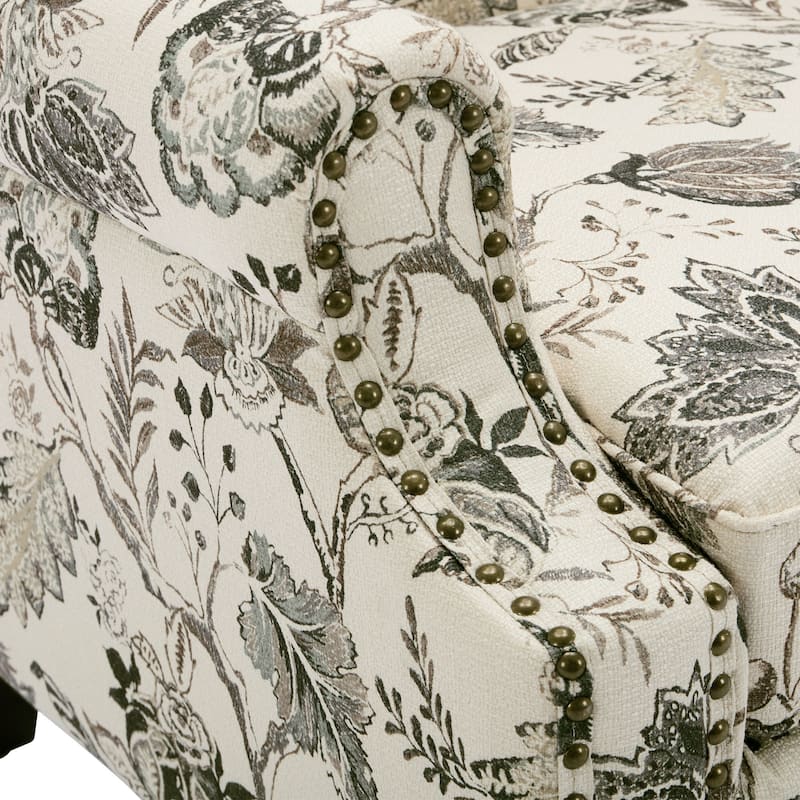 2 Set Transitional Patterned Wingback Accent Chairs with NailHead
