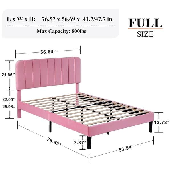 dimension image slide 20 of 22, Javlergo Upholstered Adjustable Headboard Velvet Platform Bed Quiet Heavy-Duty Bed Frame No Box Spring Needed