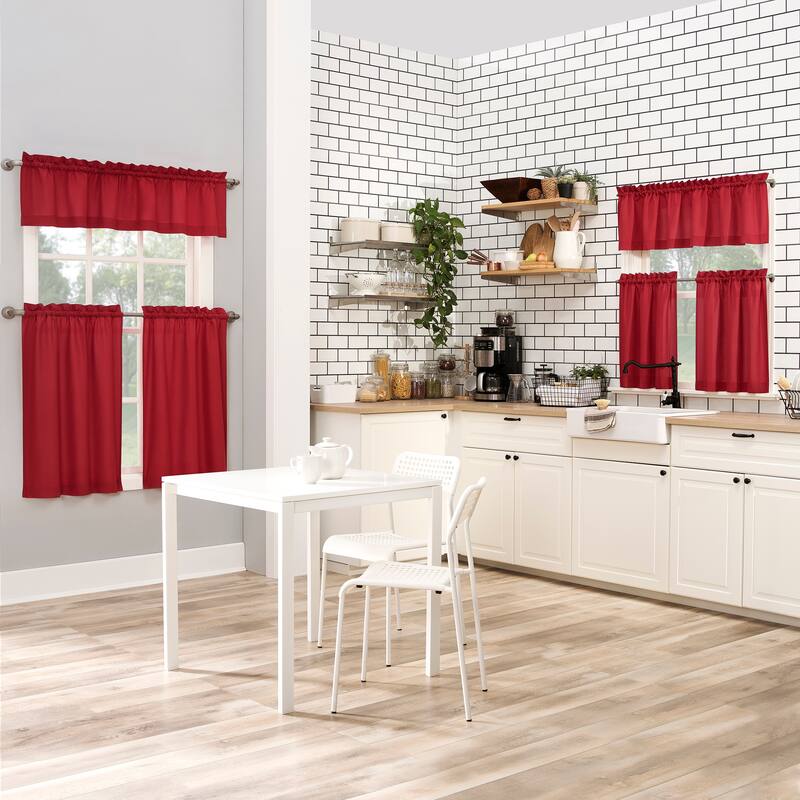 No. 918 Martine Microfiber Semi-Sheer Rod Pocket Kitchen Curtain Valance and Tiers Set