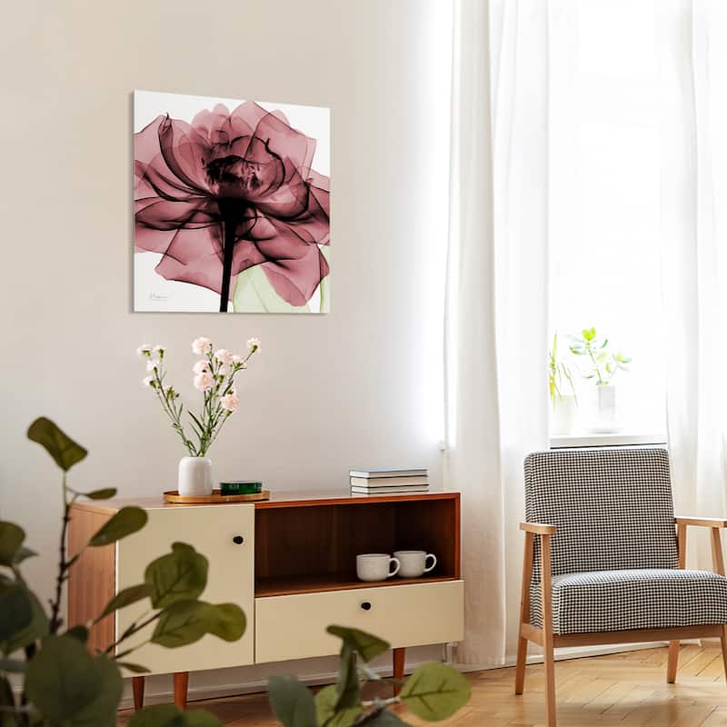 "Chianti Rose II" Rose Flower Wall Art on Frameless Free Floating Tempered Glass Panel - Pink