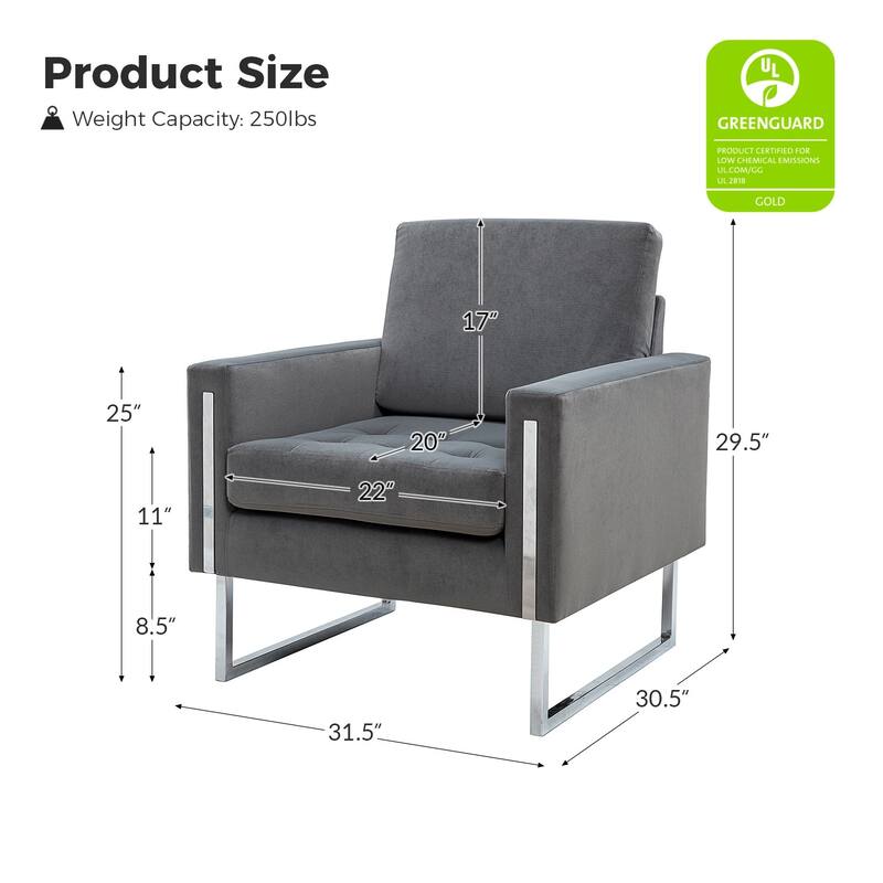 Elastus Modern Velvet Club Chair with Chic Metal Legs Set of 2 by HULALA HOME