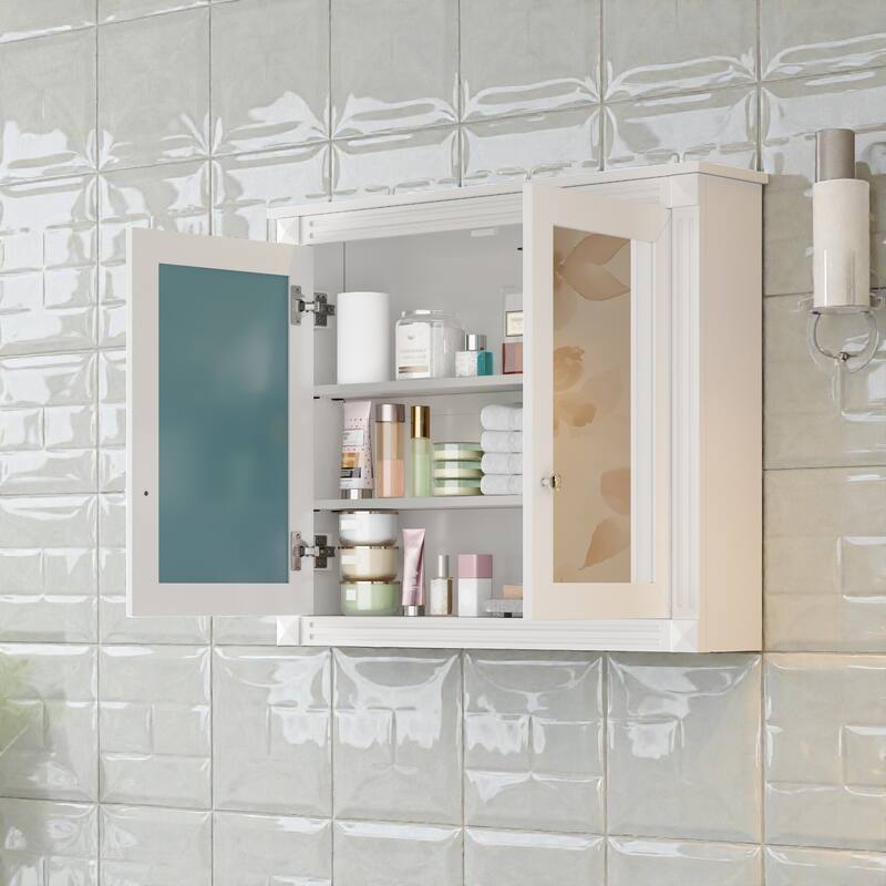 36 Inch Wall Mounted Bathroom Medicine Cabinet with Double Mirrors, Adjustable Shelves, Modern Storage Cabinet