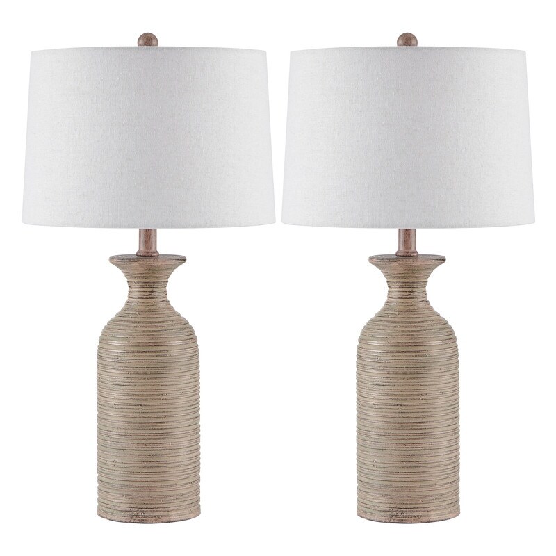 KAWOTI Farmhouse Resin Table Lamp with Drum Shade (Set of 2) - W12