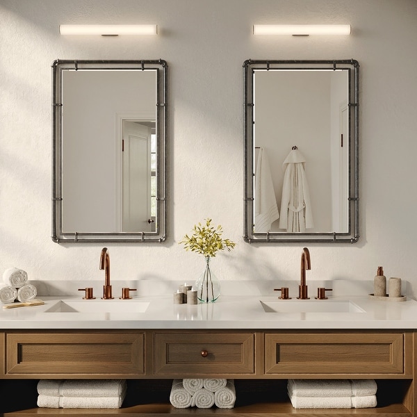 Morse Rectangular Industrial Grey Metal Bathroom Vanity Wall Mirror Set of 2 33 H x 20.5 W x 1 D Per Mirror