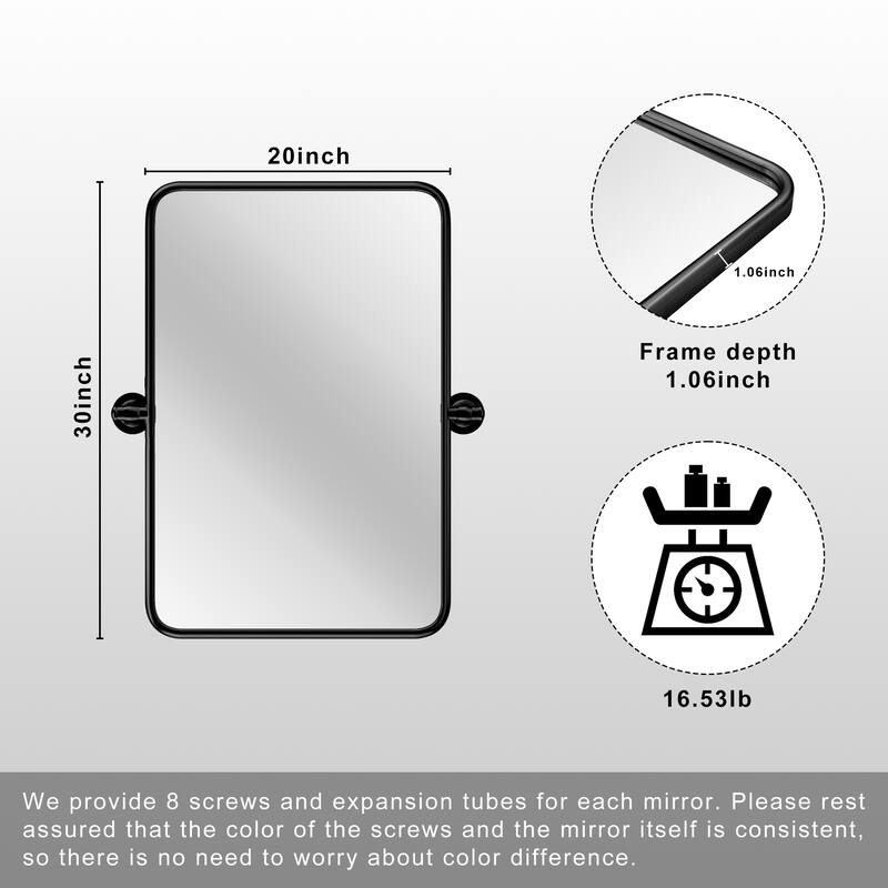 Rectangle Bathroom Tilting Vanity Wall Pivot Mirror, with Rounded Corner Design