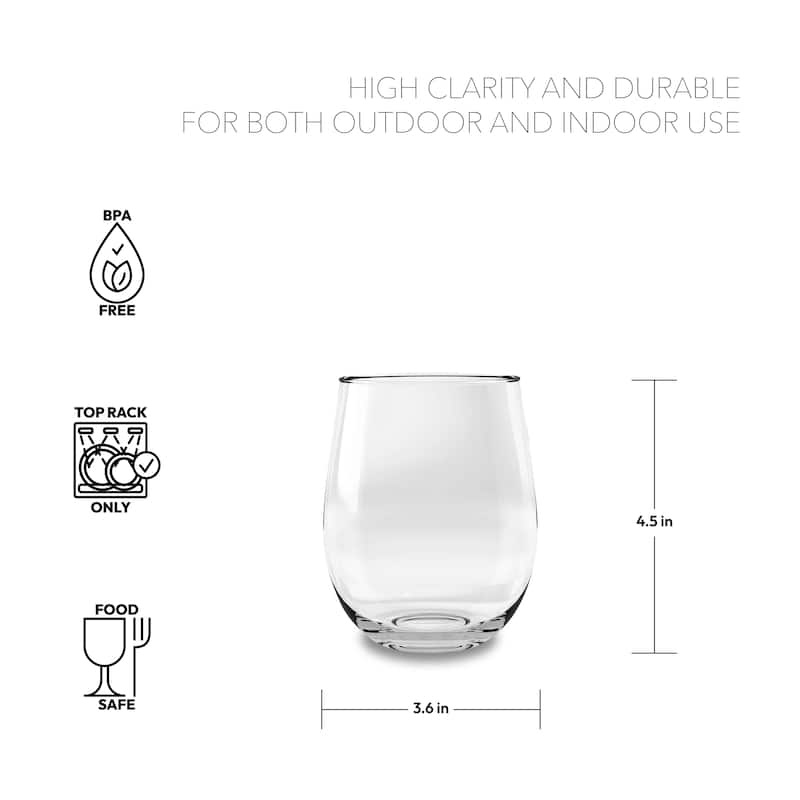 Abode Homewares Tritan Montana Stemless Wine Glass Set - Clear - 18 Oz - Set of 8