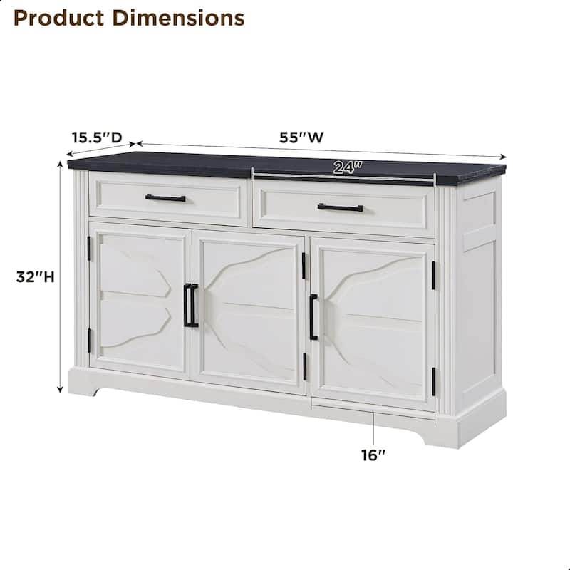 55" Large Buffet Sideboard Cabinet, Buffet Table Coffee Bar Wine Bar