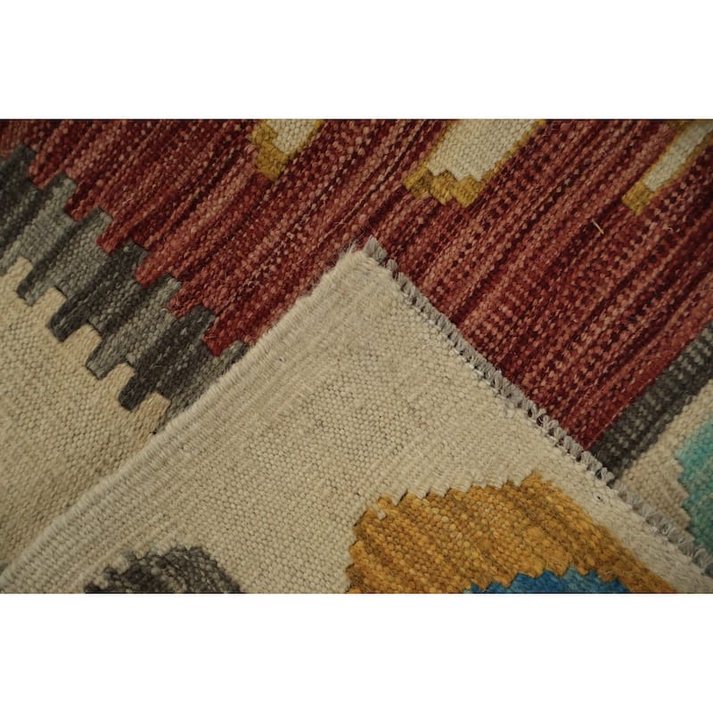 Hand Woven Oriental 100% Wool Carpet Southwestern Tribal Beige & Ivories Kilim Area Rug - 8' 0'' X 5' 0''