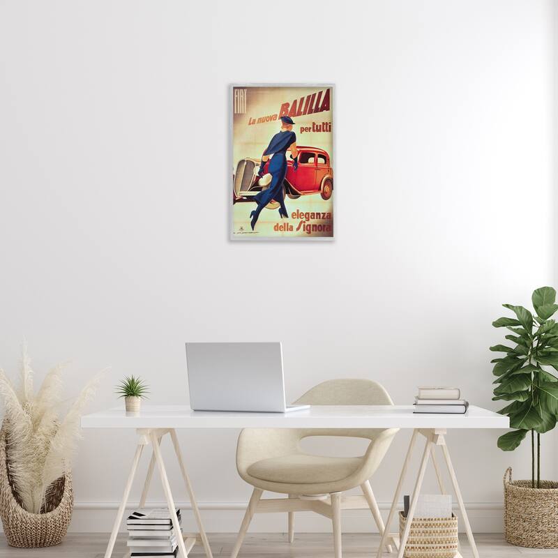 Stupell Antique Vehicle & Woman Advertisement Framed Giclee Art Design By Marcus Jules