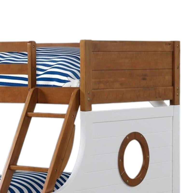 Nexo Twin over Full Bunk Bed with Trundle, Oak Brown, White, Solid Wood