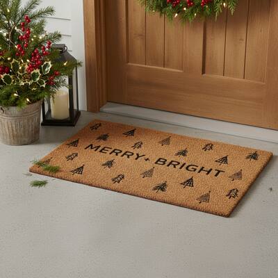 HomeRoots 24" X 36" Brown And Black Christmas Trees Merry and Bright Outdoor Coir Door Mat - 24.00' X '36.00