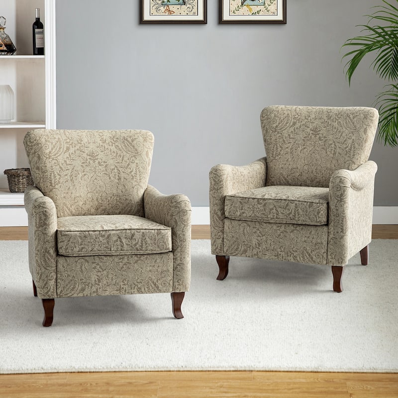 Samouel Modern Floral Upholstered Armchair with Wingback Design Set of 2 by HULALA HOME - Beige
