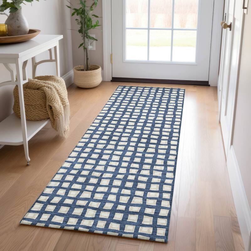 Machine Washable Indoor/ Outdoor Chantille Squares Rug