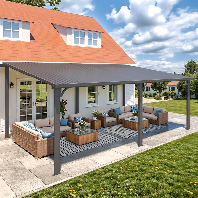 AECOJOY Hardtop Gazebo Outdoor Metal Lean to Pergola Galvanized Steel Roof
