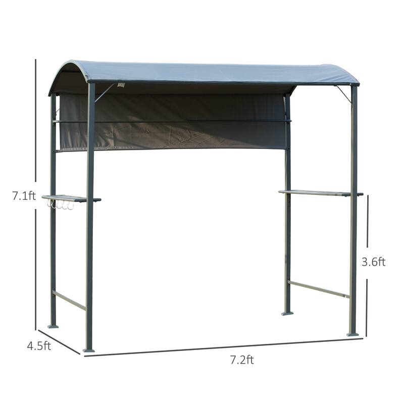 Outsunny 7 ft Outdoor Patio BBQ Grill Canopy Gazebo Tent with Side Awning, 2 Exterior Serving Shelves, & Storage 5 Hooks