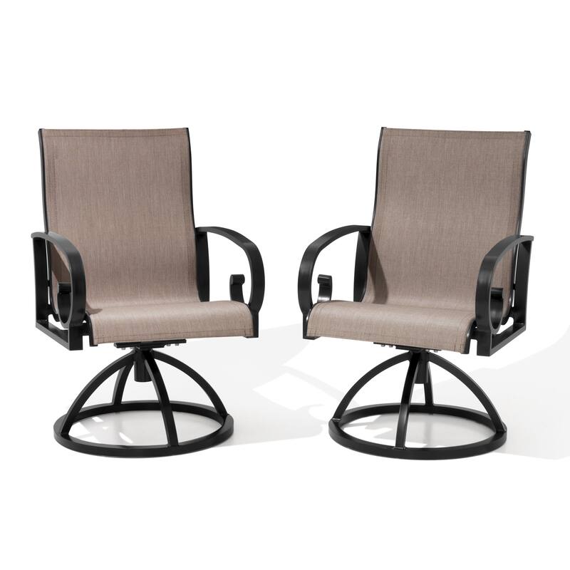 Patio Swivel Dining Chairs with Sunbrella Textilene Mesh Fabric, Outdoor Furniture Gentle Rocker Chair with Back and Arm