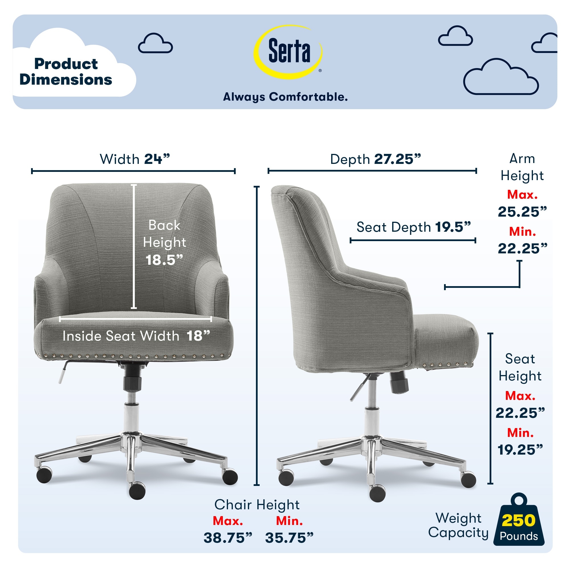 Serta leighton task top chair ivory