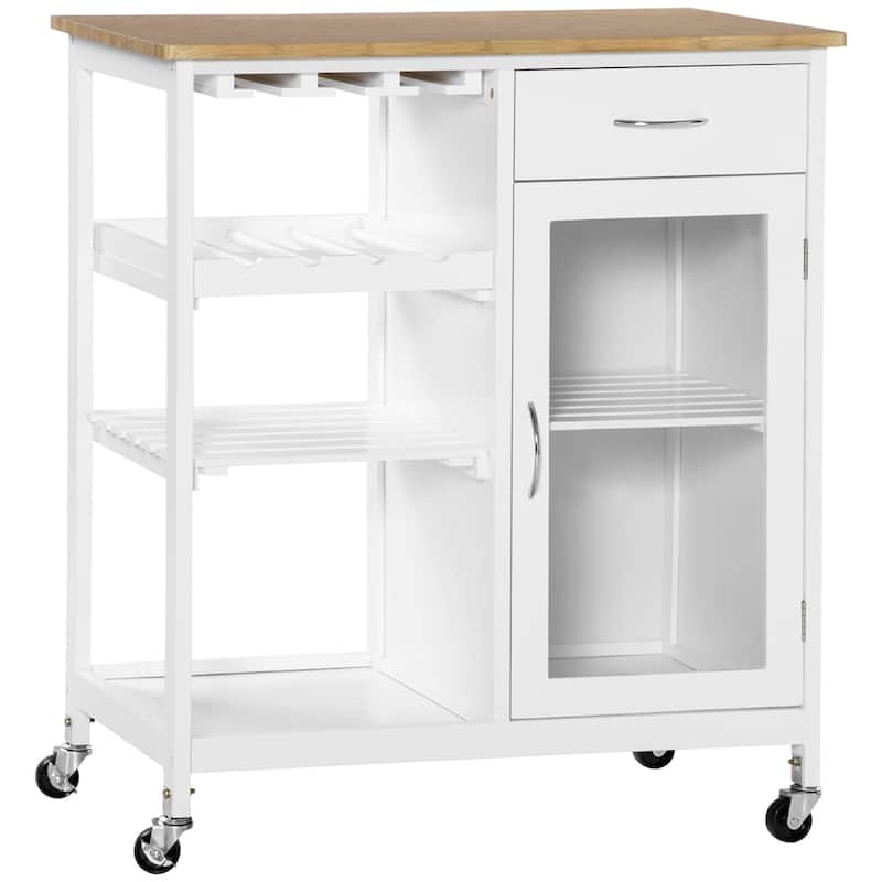 Rolling Kitchen Island, Kitchen Cart with 4-bottle Wine Rack