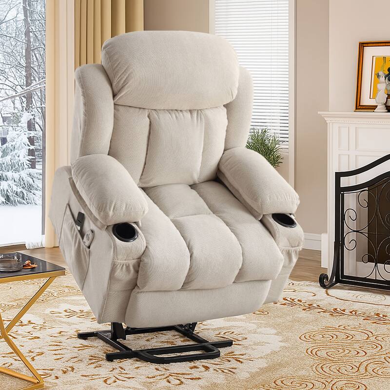 Modern Classic Massage and Heating Function Velvet Upholstered Leisure Recliner with Lift Base