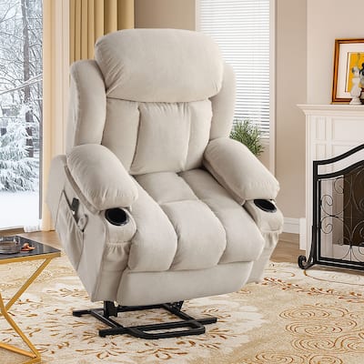 Modern Classic Massage and Heating Function Velvet Upholstered Leisure Recliner with Lift Base