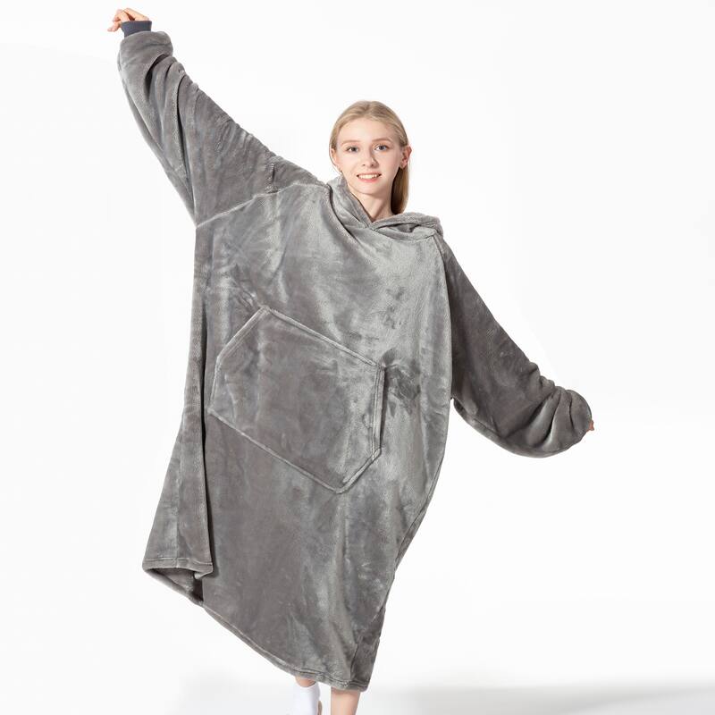 Wearable Blanket Oversized Soft Microplush Hood, Sleeves, Pouch Pocket
