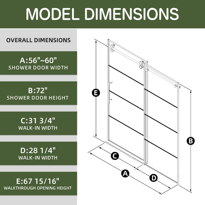 Ultra-Narrow Frame Single Sliding Shower Door 60x72, 8mm Easy-Clean Glass, Matte Black, 304 Stainless, Reversible