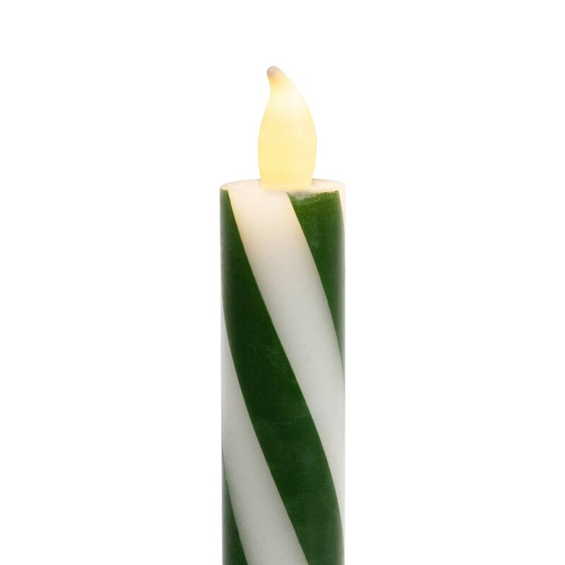 Candy Cane Striped Flickering Tapered Flameless Christmas Candles - 9.5" - Green and White - Set of 4