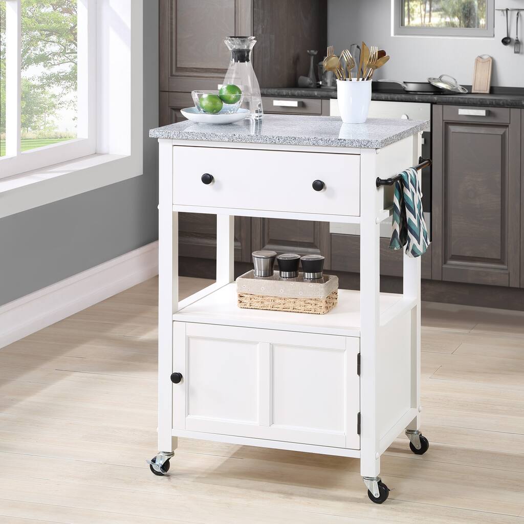 OS Home and Office Furniture Fairfax Gray Kitchen Cart with Doors, Towel Rack, and Drawer
