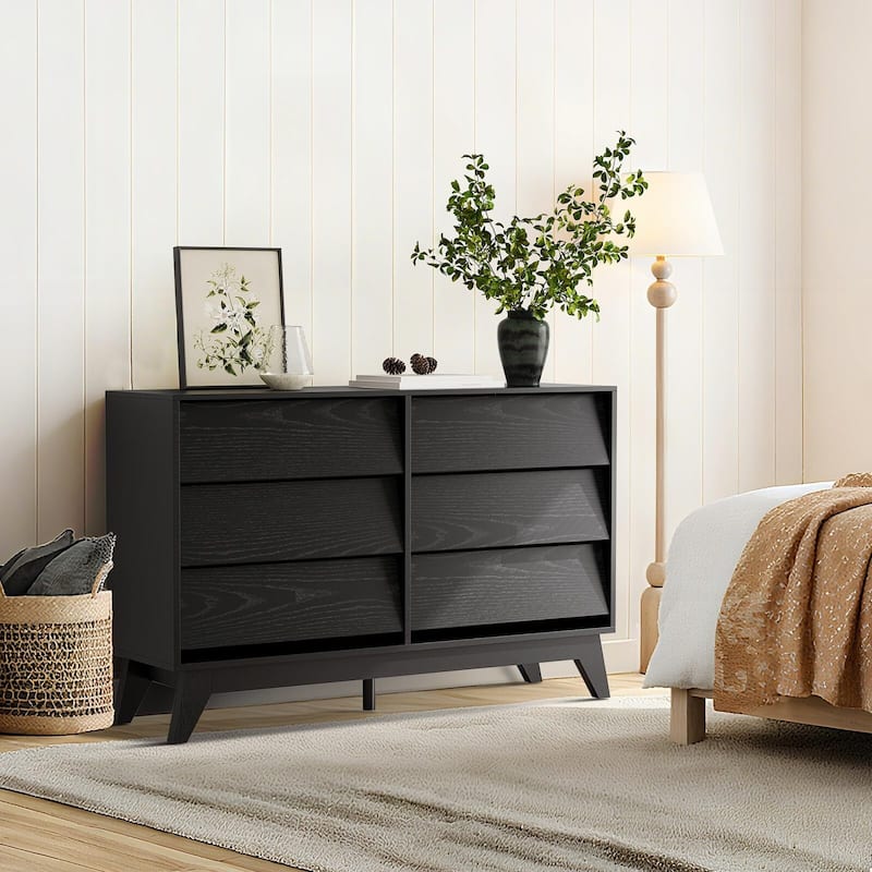 6 Drawer Dresser, Vintage Chest of Drawers with Bevel Design