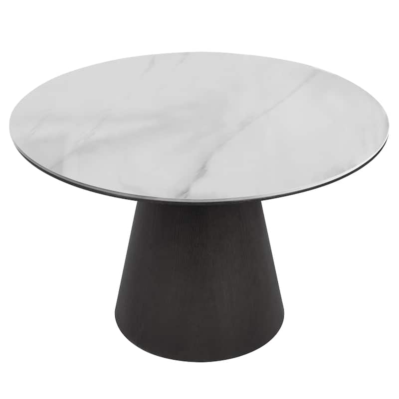 47" Round Dining Table with Sintered Stone Top and Ash Wood Base Riven Series - Black