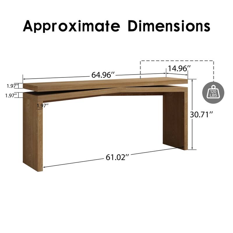 Roomfitters 65" Farmhouse Console Table, Long Solid Wood Veneer Entryway Sofa Table