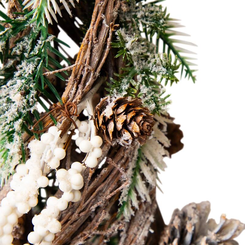 Flocked Snowflakes and Pinecones Twisted Twig Artificial Christmas Tree - 24.25"