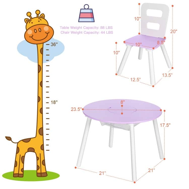 Wood Activity Kids Table and Chair Set with Center Mesh Storage for Snack Time and Homework - 23.5" x 23.5" x 17.5" (L x W x H)