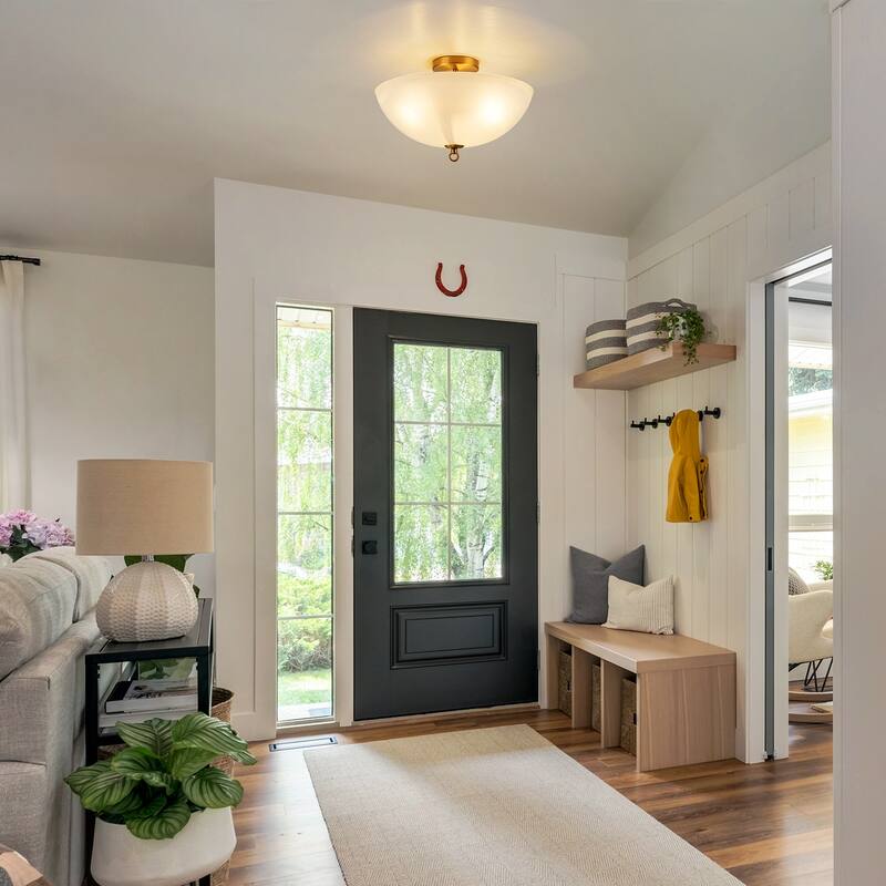 Modern Glam 3-Light Cloud Glass Dome Semi Flush Mount - Brass - 15.8" W × 9.5" H