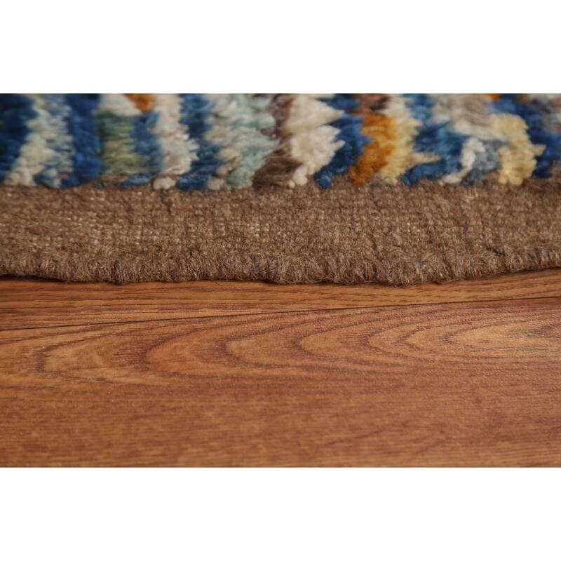 Hand Knotted Oriental 100% Wool Carpet Modern Stripe Multi-Colored Moroccan Area Rug - 7' 8'' X 5' 5''