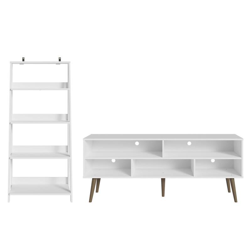 Madesa TV Stand with 1 Door, 4 Shelves and Ladder Shelf - White