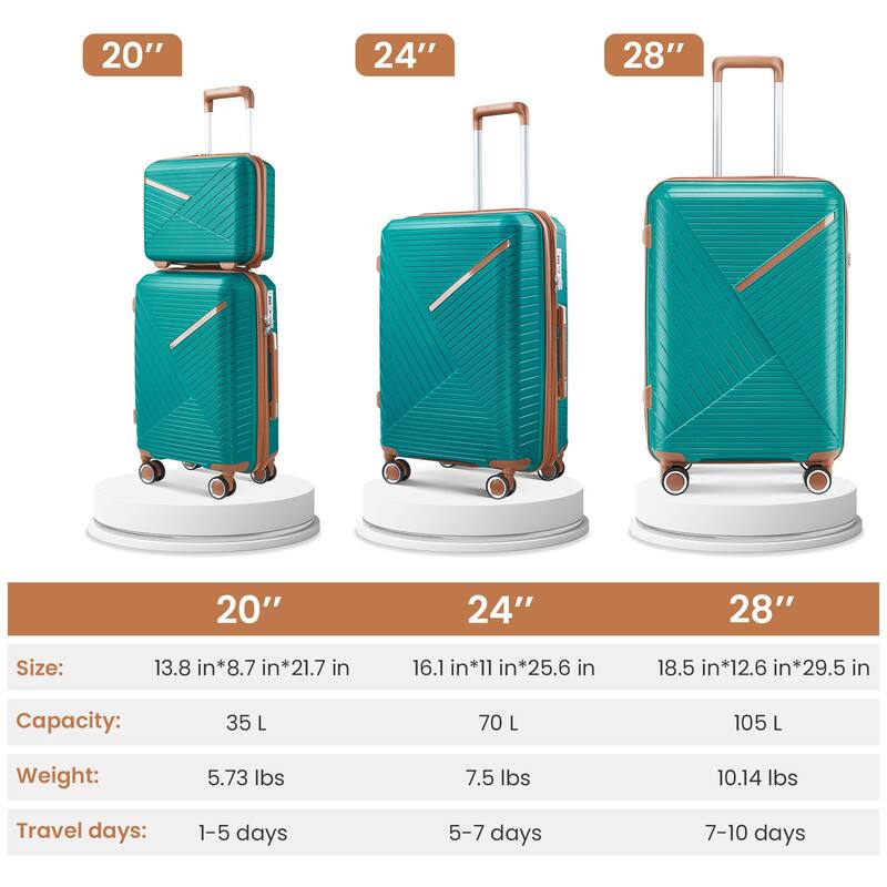 14/20/24/28" Expandable Lightweight Luggage Sets, Hardside Suitcase with Double 360 Degrees Mute Spinner Wheels & TSA Lock