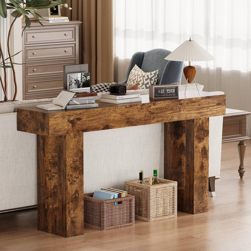 Farmhouse Entryway Table, 63-Inch Long Narrow Console Table Behind The Couch, Wooden Rectangular Sofa Table