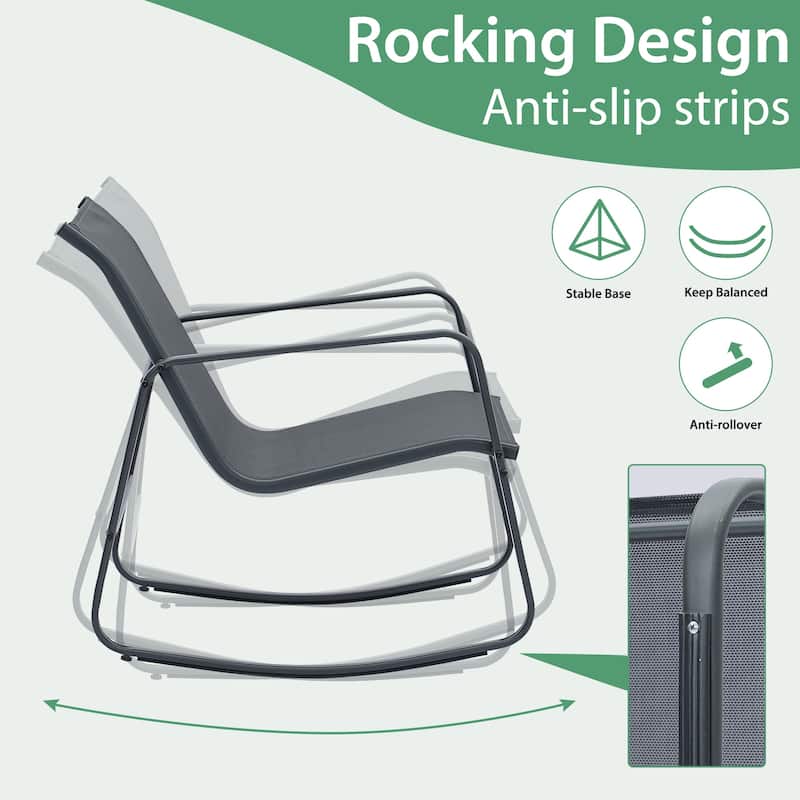 Ainfox 3 Pieces Outdoor Patio Conversation Set, Textilene Patio Rocking Chair Bistro Set with Coffee Table