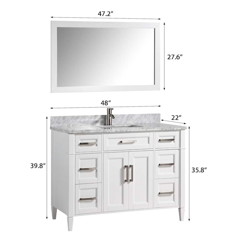 Vanity Art 48-Inch Bathroom Vanity Set with Carrara Marble Top - 22 x 48 x 36 Inches