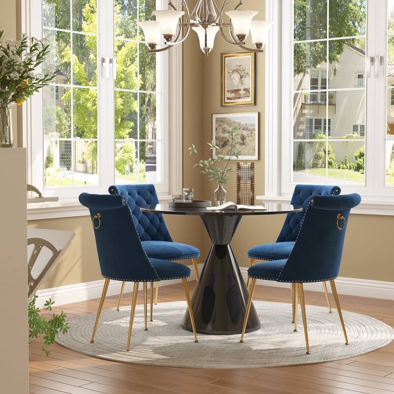48" Light Luxury Black High Gloss Large Countertop Dining Table with Velvet Dining Chair Set