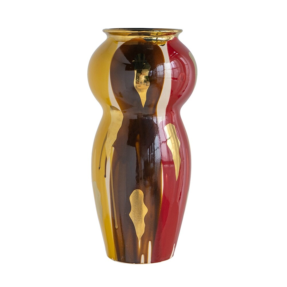 10x10x20.9" Curved Ceramic Vase with Abstract Multicolored Finish