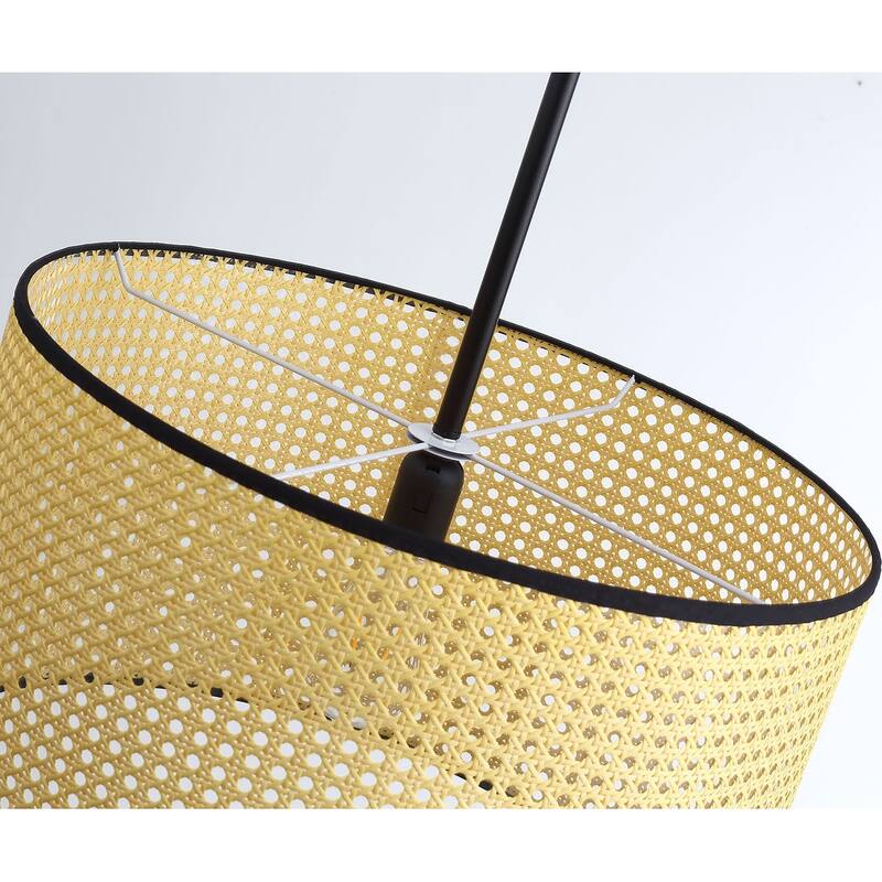 Light Brown Rattan Woven Farmhouse Cylinder Shape Pendant Light