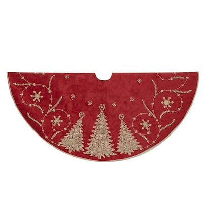 Kurt Adler 48-Inch Burgundy and Gold Christmas Tree Damask Tree Skirt