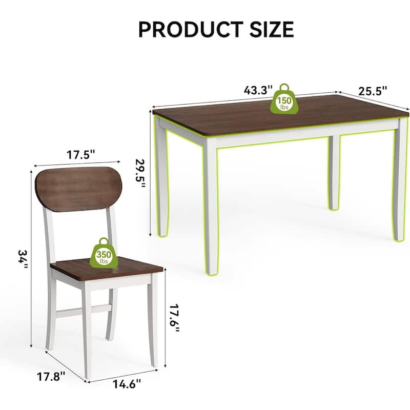 Dining Table Set, Rectangle Wooden Kitchen Table with Solid Wood Legs