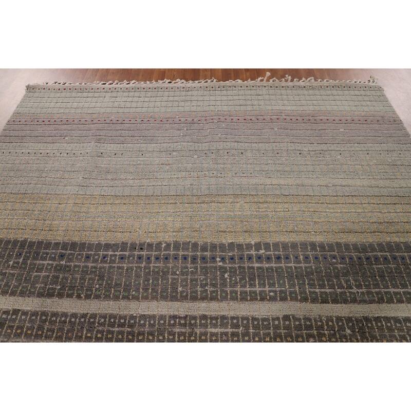Striped Moroccan Style Area Rug Hand-Knotted Wool Carpet - 8'0" x 10'3"