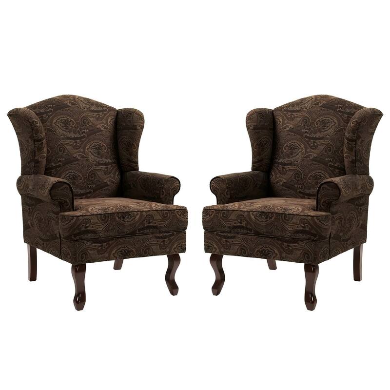 2 Set Traditional Wingback Accent Chairs Upholstered Armchair