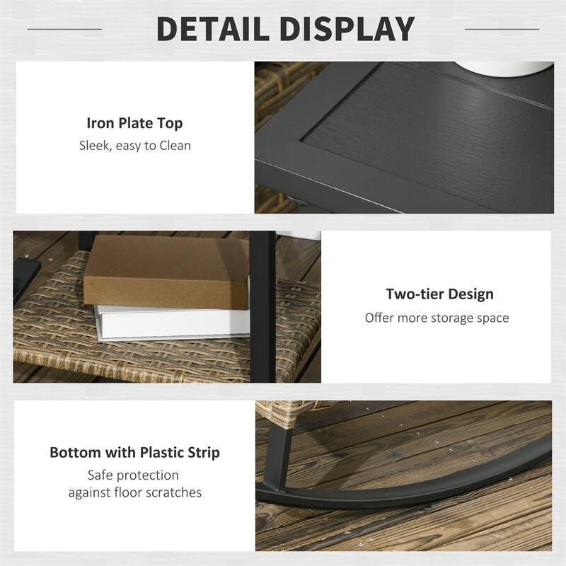 3 Piece Patio Wicker Rocking Chair Set with Cushioned and Coffee Table